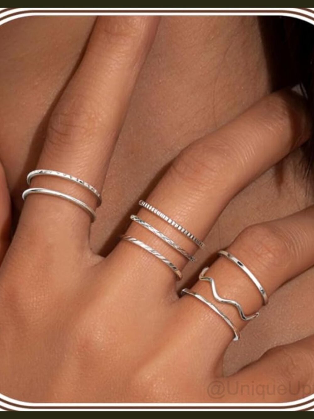 8pc 1mm Stainless Steel Stackable Rings Set Women Thin